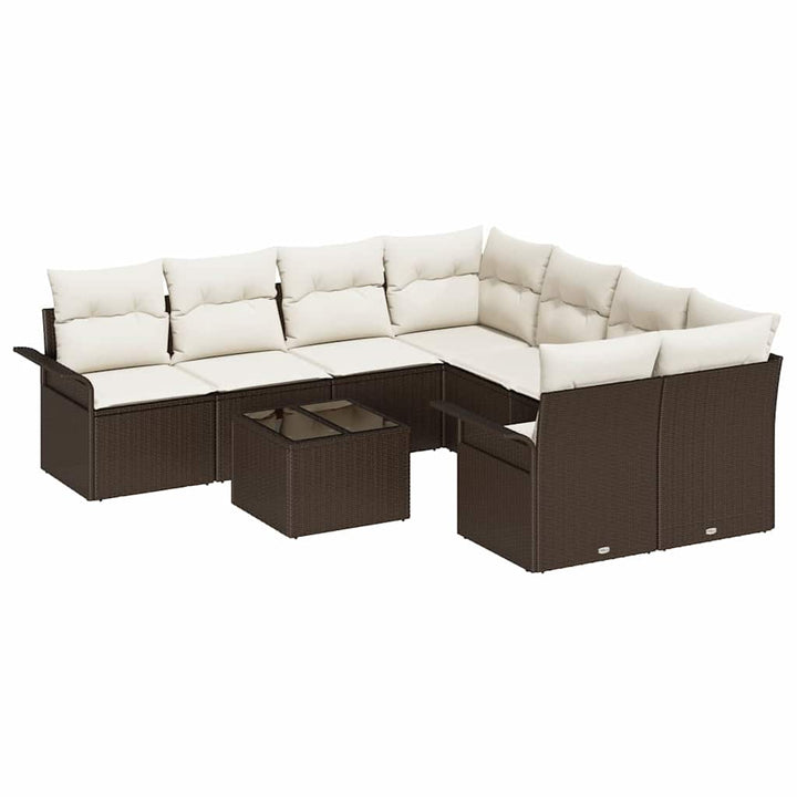 Havesofa Sæt med pude 9 pcs Brun og Creme polyrattan