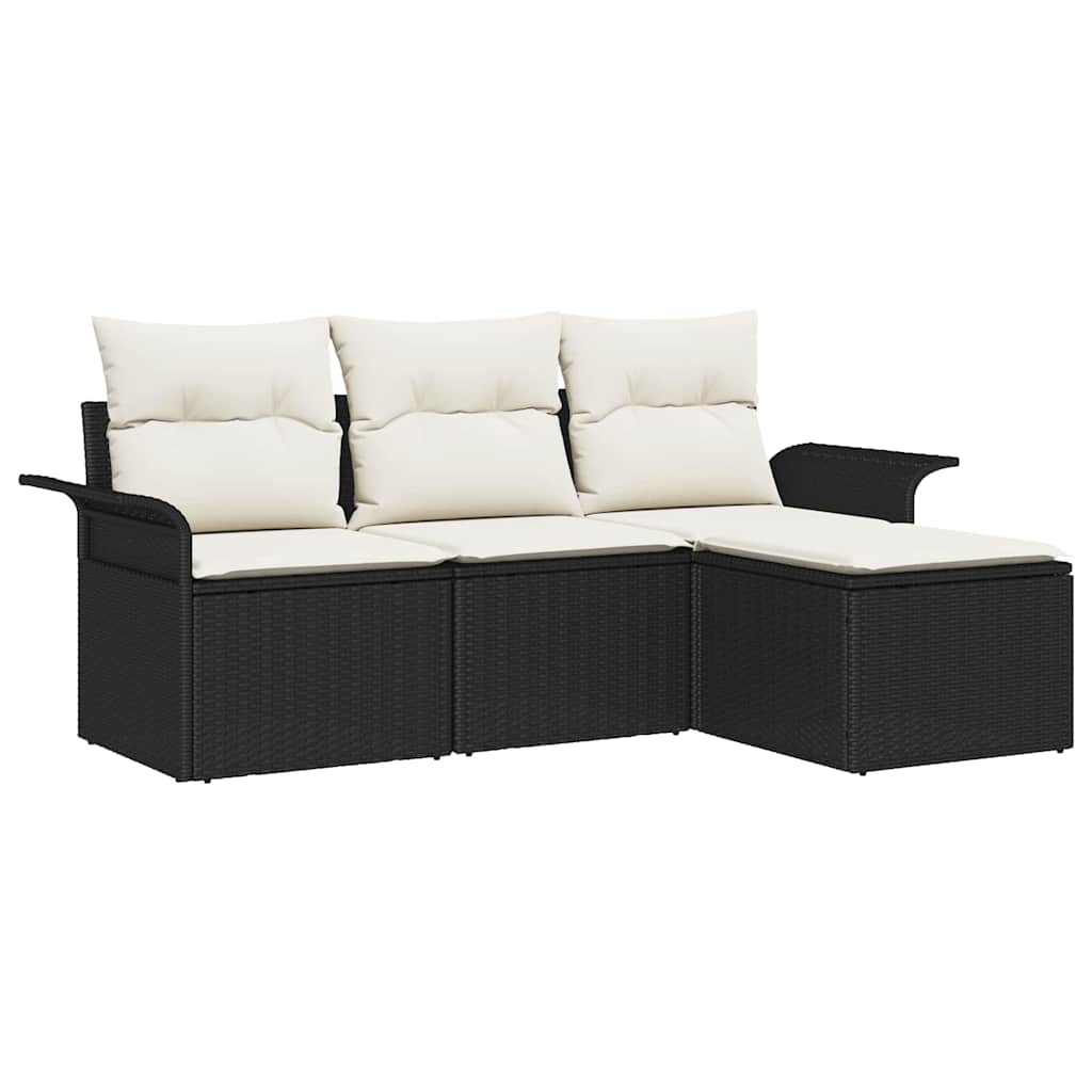 Havesofa Sæt med pude med opbevaring 4 pcs Sort Poly rattan