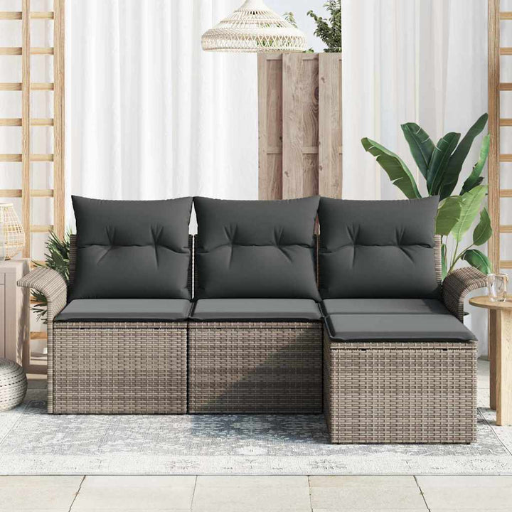 Havesofa Sæt med pude med opbevaring 4 pcs Grå Poly rattan