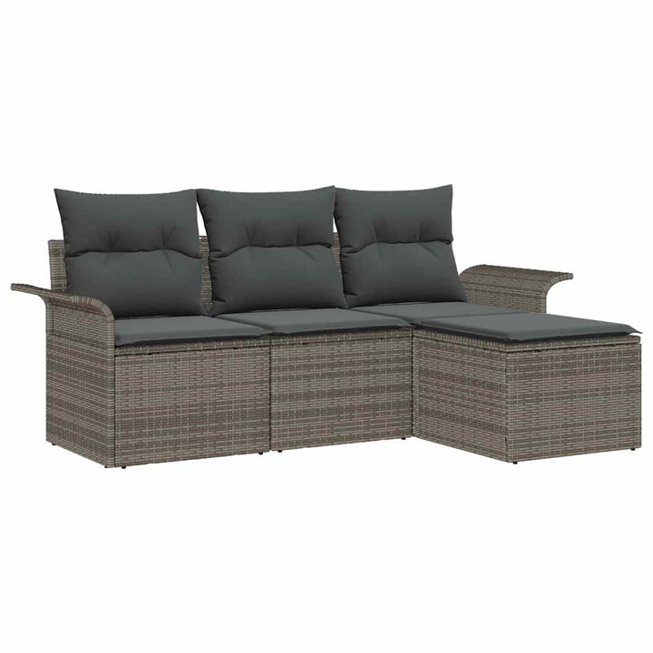 Havesofa Sæt med pude med opbevaring 4 pcs Grå Poly rattan