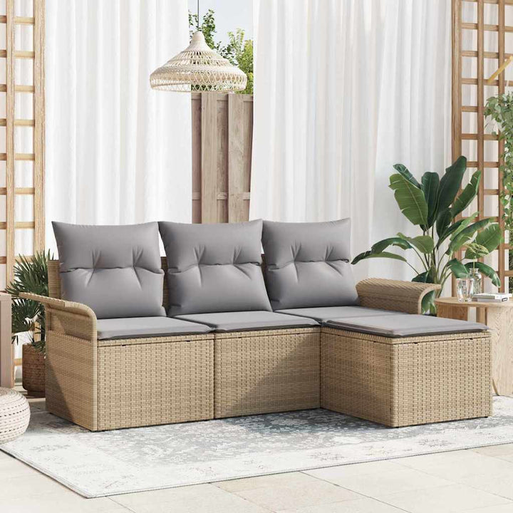 Havesofa Sæt med pude med opbevaring 4 pcs Beige Poly rattan