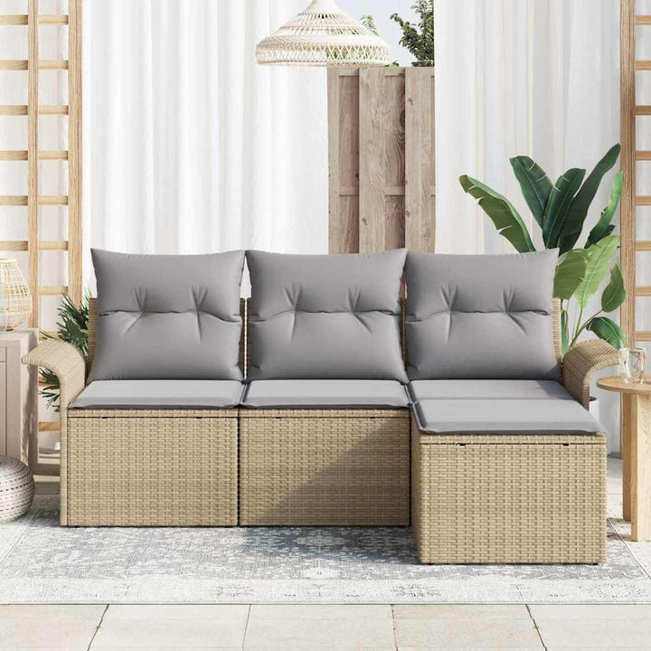 Havesofa Sæt med pude med opbevaring 4 pcs Beige Poly rattan