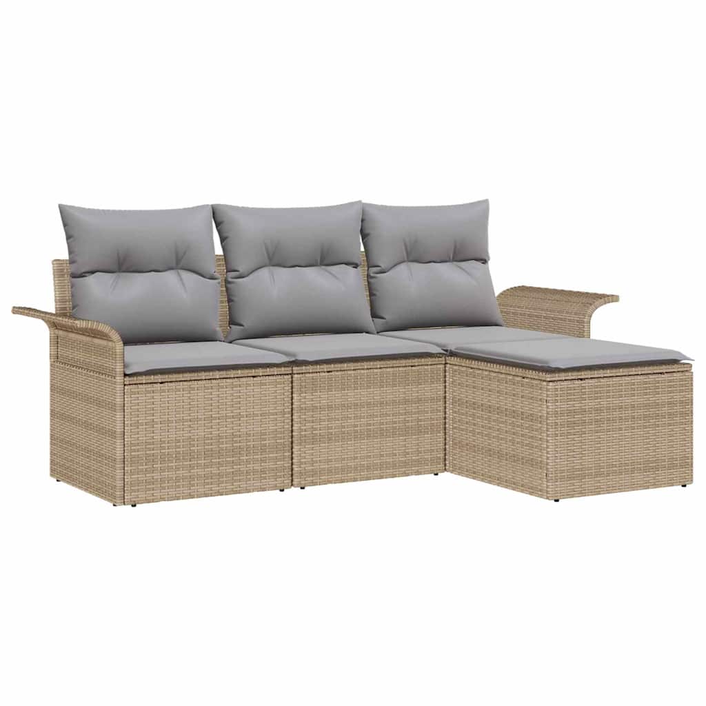 Havesofa Sæt med pude med opbevaring 4 pcs Beige Poly rattan