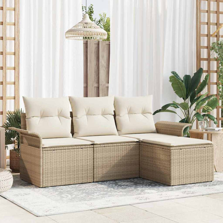 Havesofa Sæt med pude med opbevaring 4 pcs Beige Poly rattan