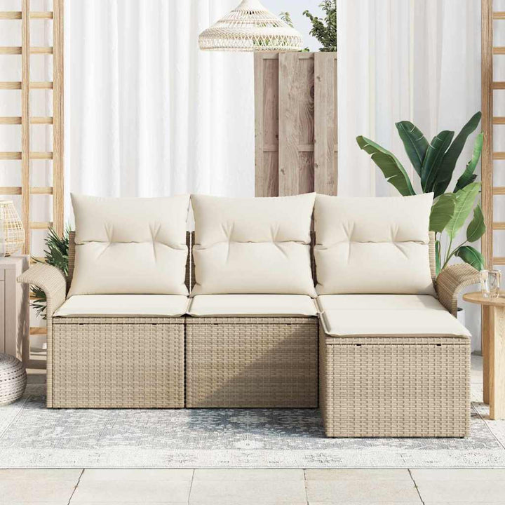 Havesofa Sæt med pude med opbevaring 4 pcs Beige Poly rattan