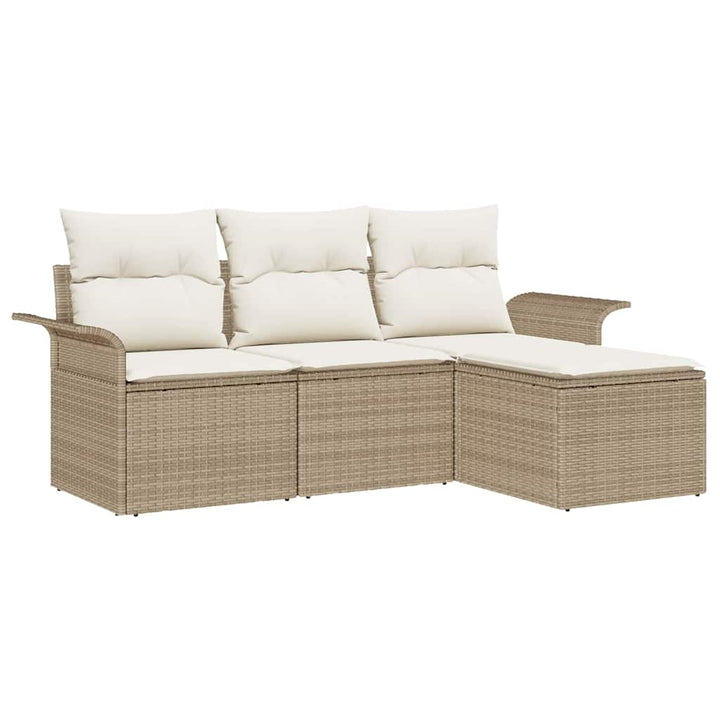 Havesofa Sæt med pude med opbevaring 4 pcs Beige Poly rattan