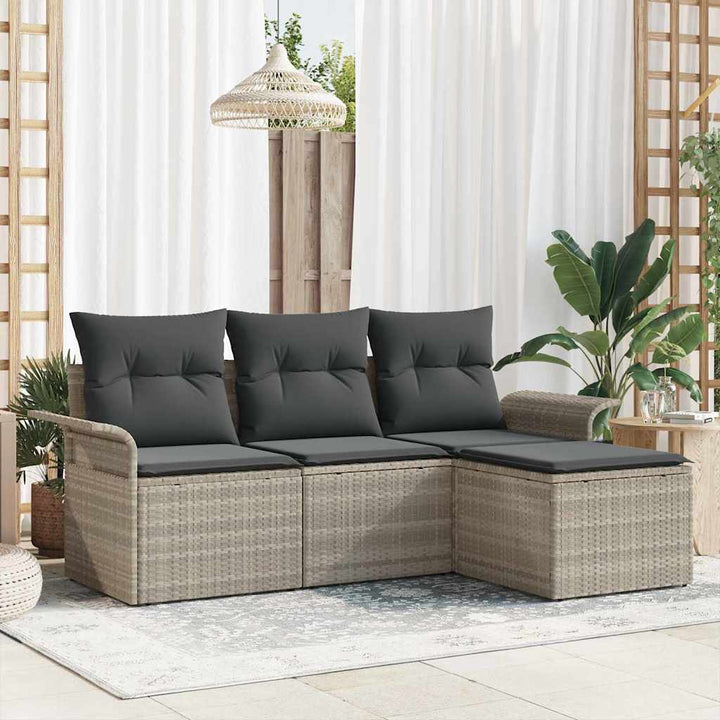 Havesofa Sæt med pude med opbevaring 4 pcs Lysegrå Poly rattan