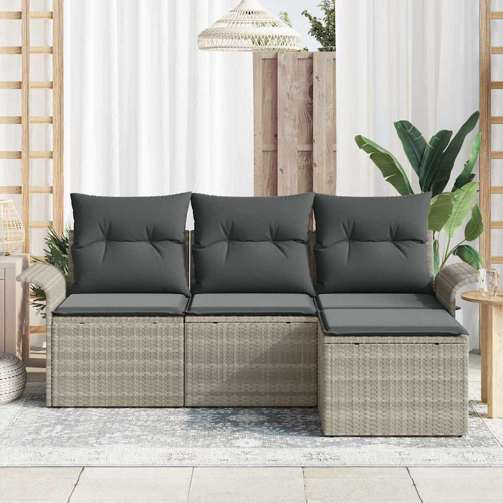 Havesofa Sæt med pude med opbevaring 4 pcs Lysegrå Poly rattan