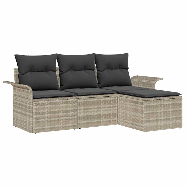 Havesofa Sæt med pude med opbevaring 4 pcs Lysegrå Poly rattan
