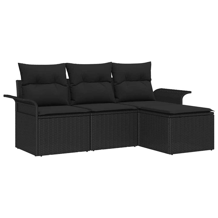 Havesofa Sæt med pude med opbevaring 4 pcs Sort Poly rattan