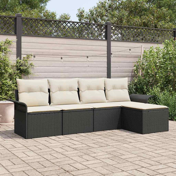 Havesofa Sæt med pude med opbevaring 5 pcs Sort polyrattan