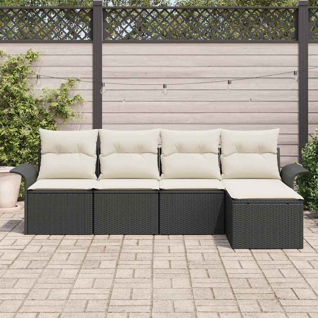 Havesofa Sæt med pude med opbevaring 5 pcs Sort polyrattan