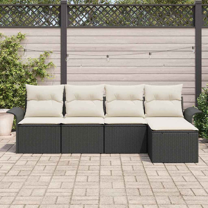 Havesofa Sæt med pude med opbevaring 5 pcs Sort polyrattan