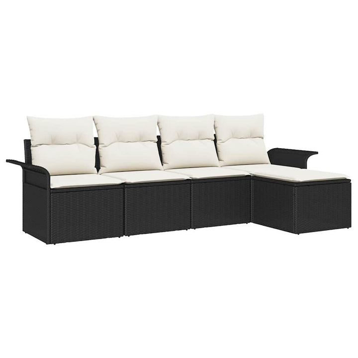 Havesofa Sæt med pude med opbevaring 5 pcs Sort polyrattan