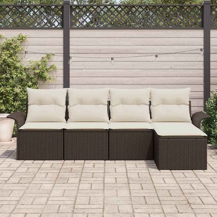 Havesofa Sæt med pude med opbevaring 5 pcs Brun polyrattan