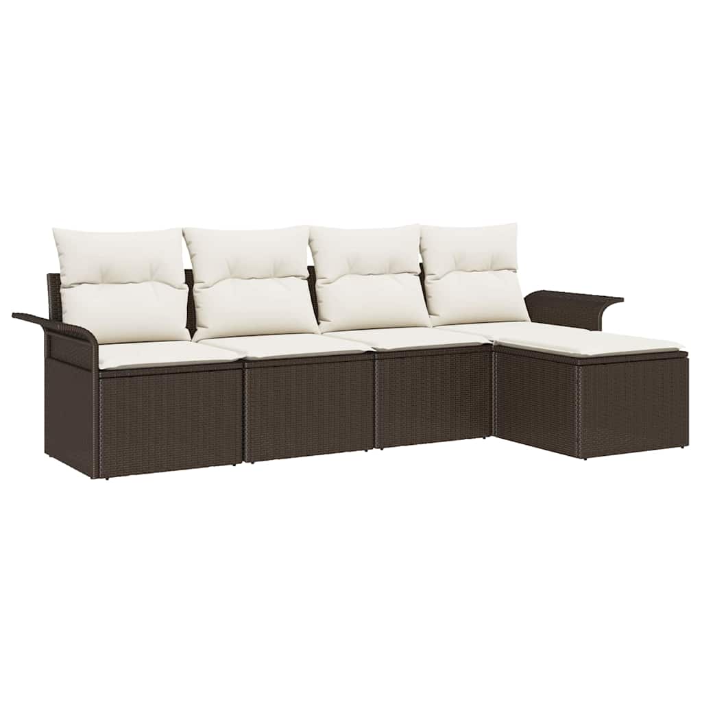 Havesofa Sæt med pude med opbevaring 5 pcs Brun polyrattan
