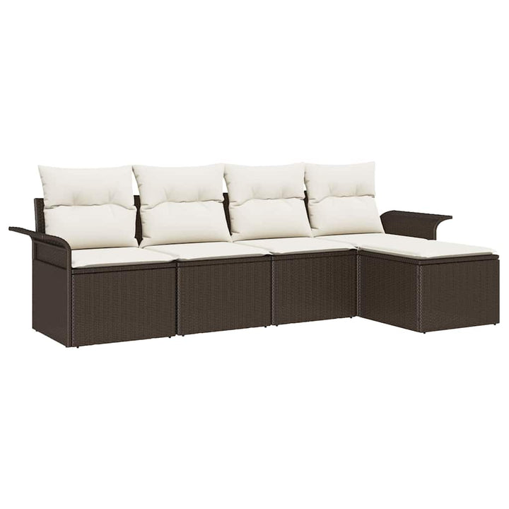 Havesofa Sæt med pude med opbevaring 5 pcs Brun polyrattan