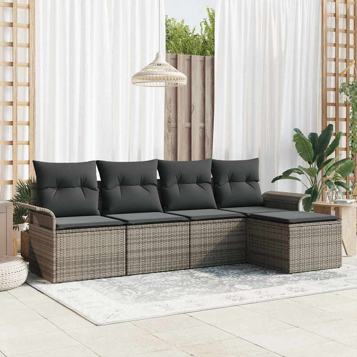Havesofa Sæt med pude med opbevaring 5 pcs Grå polyrattan