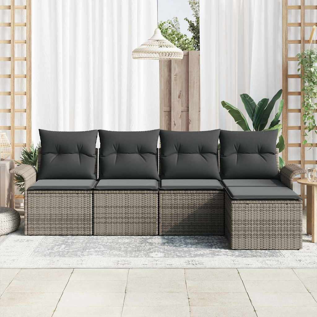 Havesofa Sæt med pude med opbevaring 5 pcs Grå polyrattan