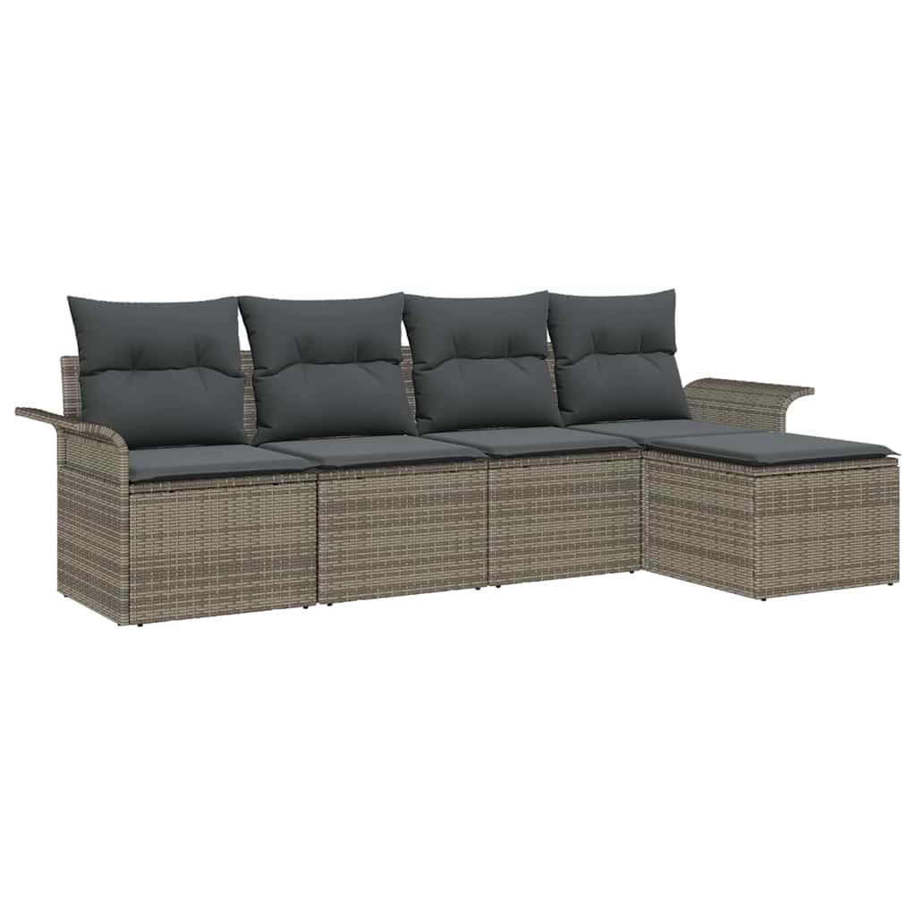 Havesofa Sæt med pude med opbevaring 5 pcs Grå polyrattan