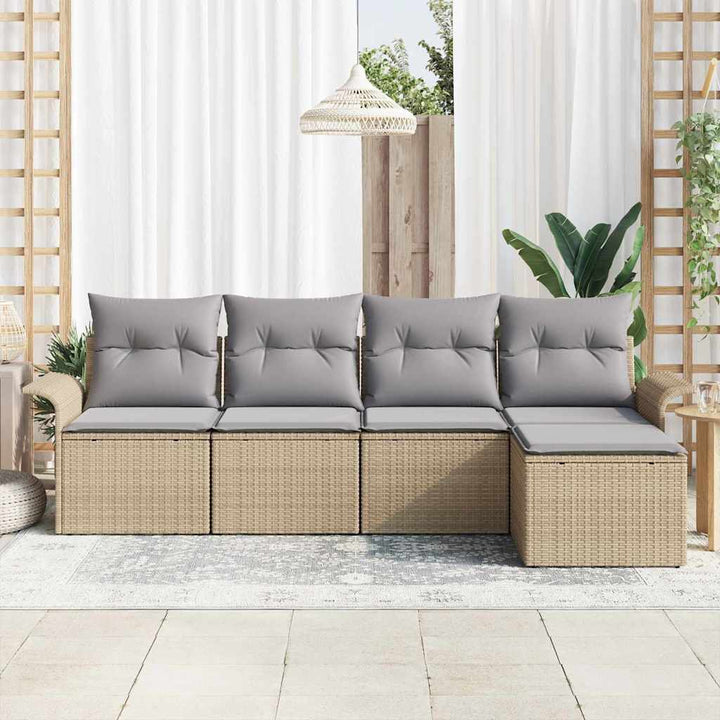 Havesofa Sæt med pude med opbevaring 5 pcs Beige polyrattan