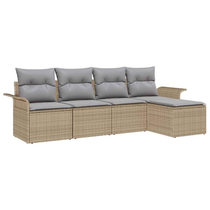 Havesofa Sæt med pude med opbevaring 5 pcs Beige polyrattan