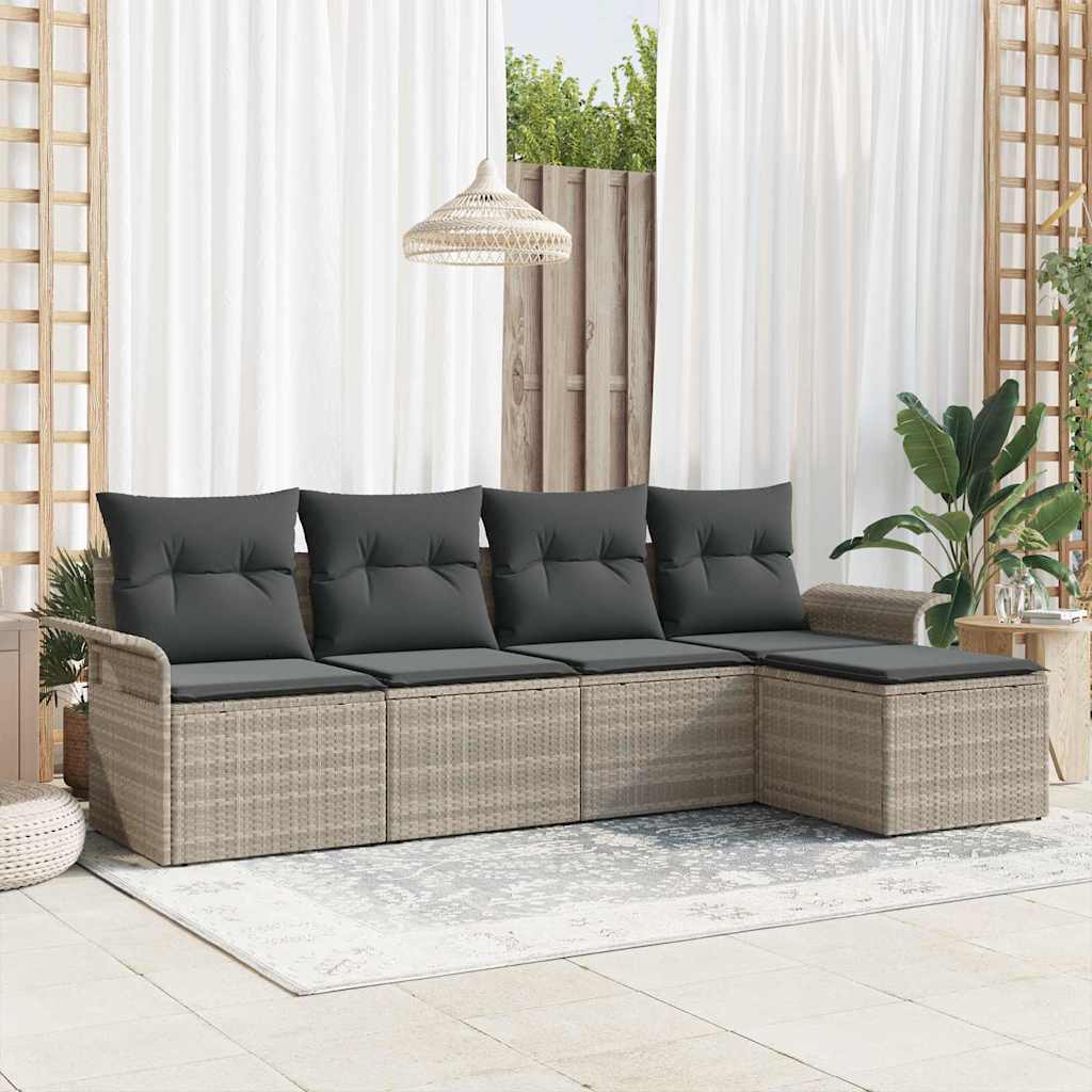 Havesofa Sæt med pude med opbevaring 5 pcs Lysegrå polyrattan