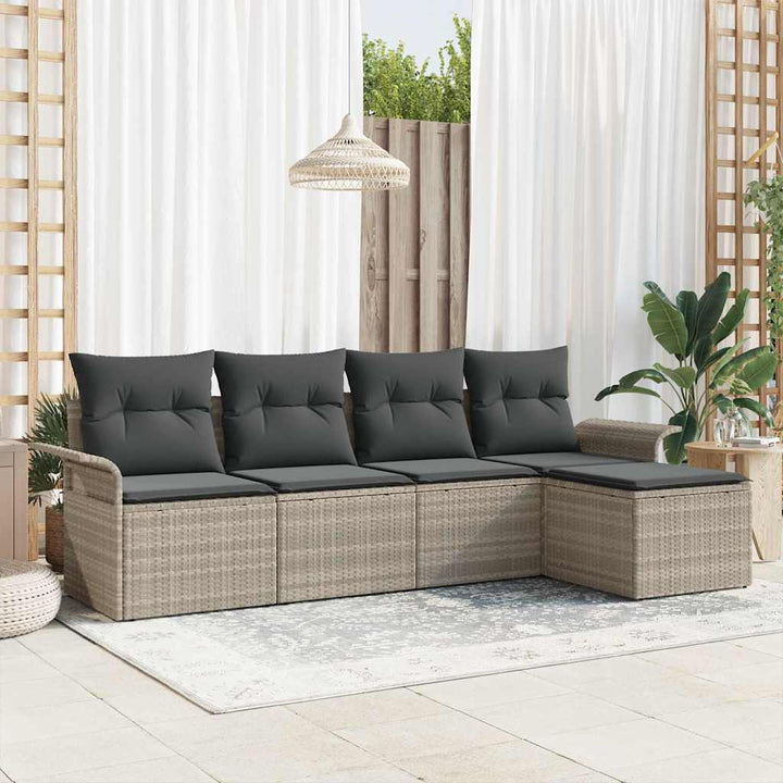 Havesofa Sæt med pude med opbevaring 5 pcs Lysegrå polyrattan