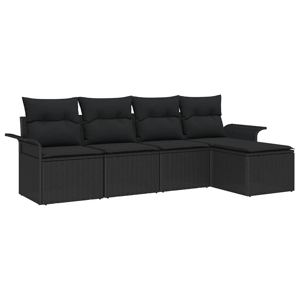 Havesofa Sæt med pude med opbevaring 5 pcs Sort polyrattan