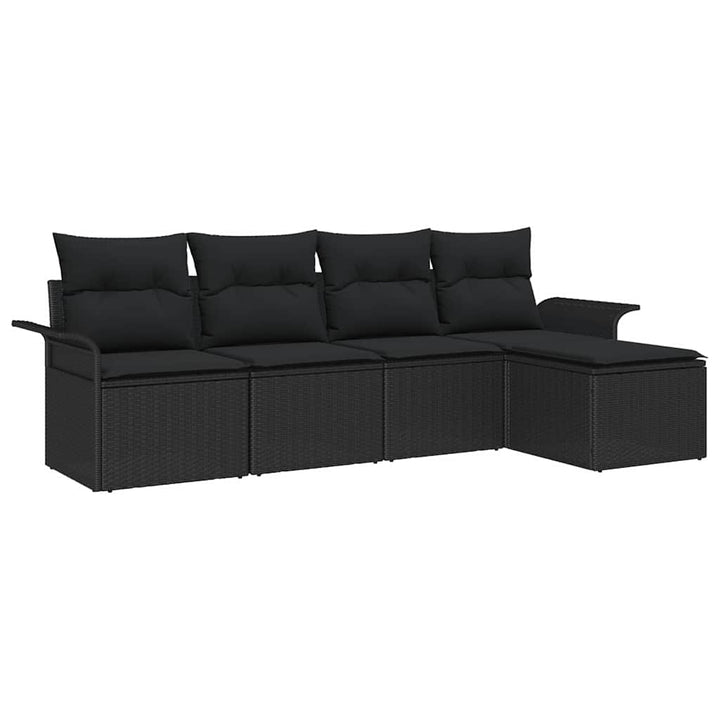 Havesofa Sæt med pude med opbevaring 5 pcs Sort polyrattan