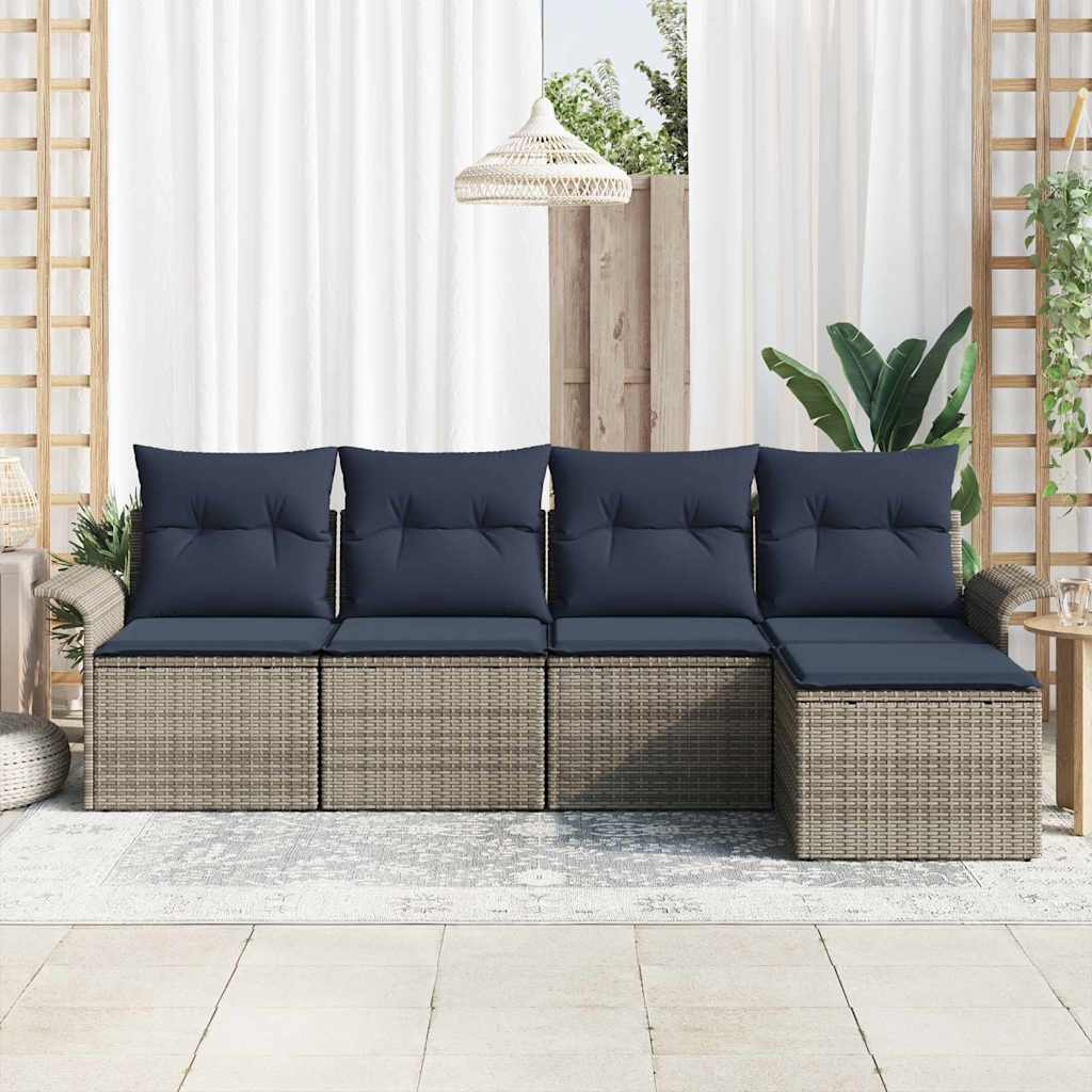 Havesofa Sæt med opbevaring 5 pcs Grå polyrattan