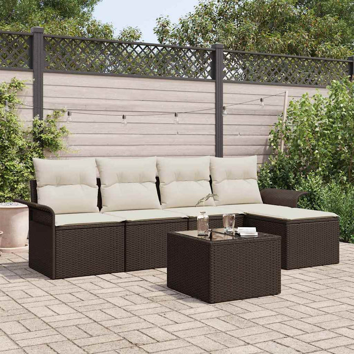 Havesofa Sæt med pude med opbevaring 6 pcs Brun polyrattan