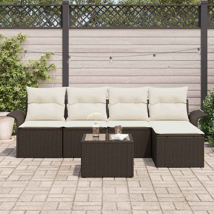 Havesofa Sæt med pude med opbevaring 6 pcs Brun polyrattan