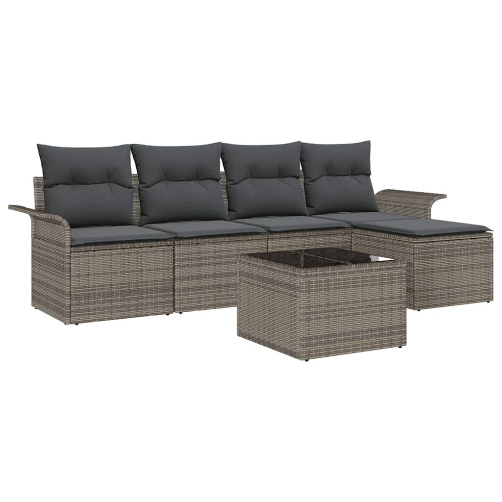 Havesofa Sæt med pude med opbevaring 6 pcs Grå polyrattan