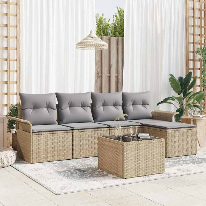 Havesofa Sæt med pude med opbevaring 6 pcs Beige polyrattan