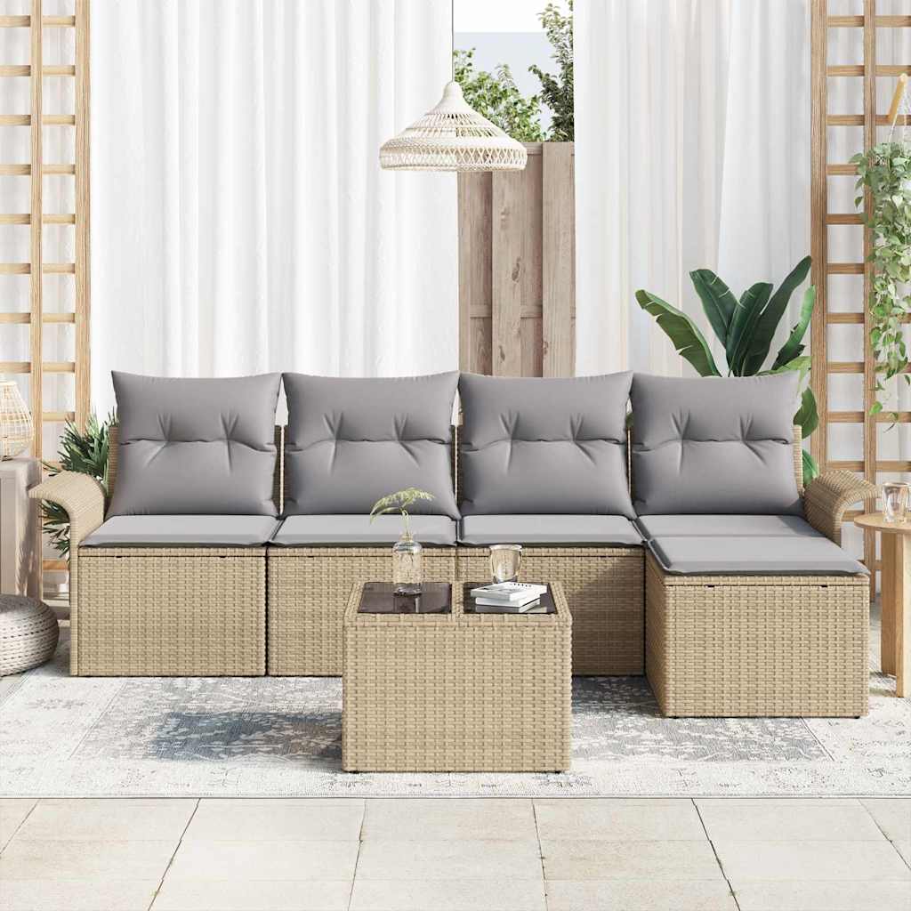 Havesofa Sæt med pude med opbevaring 6 pcs Beige polyrattan