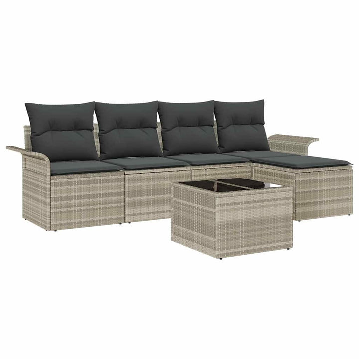 Havesofa Sæt 6 stk. Lysegrå polyrattan