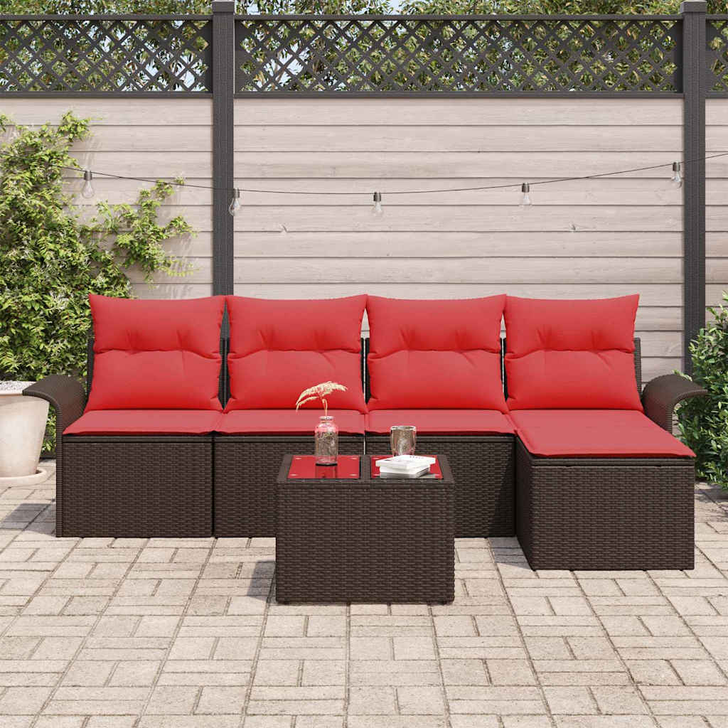 Havesofa Sæt med opbevaring 6 pcs Brun polyrattan