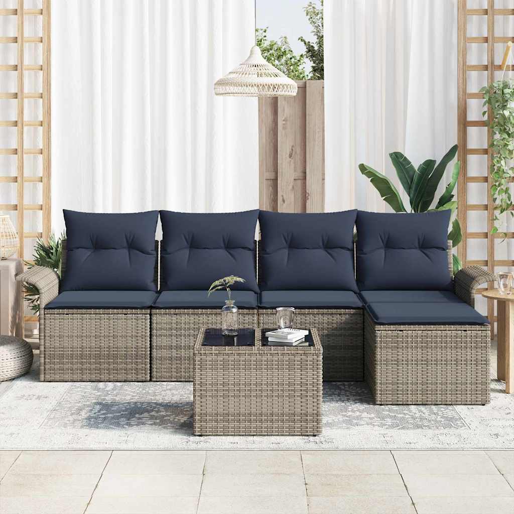 Havesofa Sæt med opbevaring 6 pcs Grå polyrattan