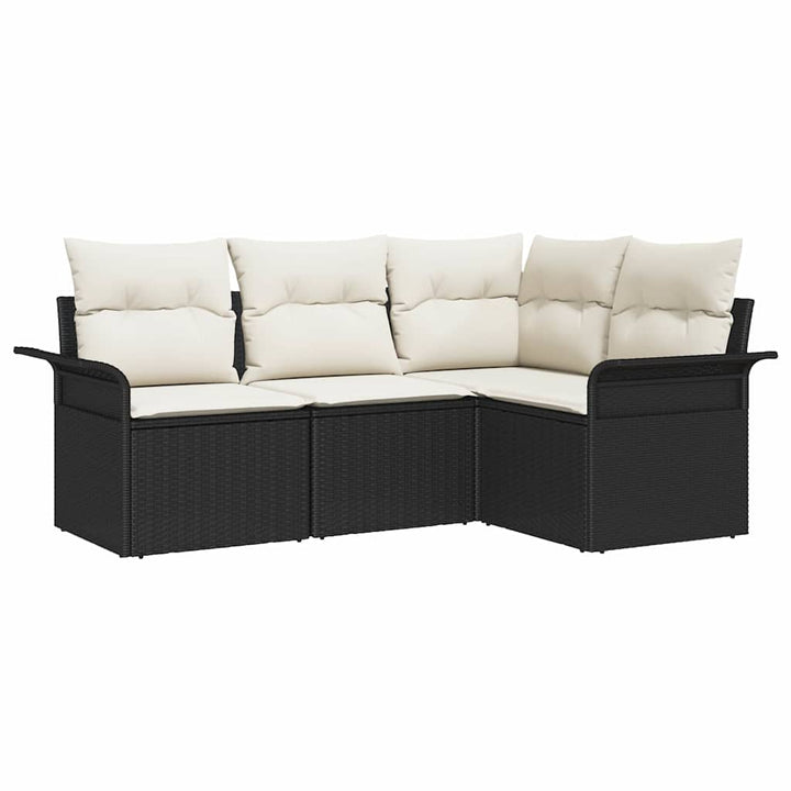 Havesofa Sæt med opbevaring 4 pcs Sort polyrattan