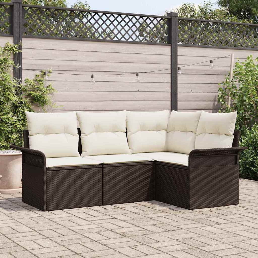 Havesofa Sæt med opbevaring 4 pcs Brun polyrattan