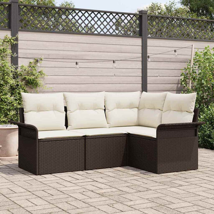 Havesofa Sæt med opbevaring 4 pcs Brun polyrattan