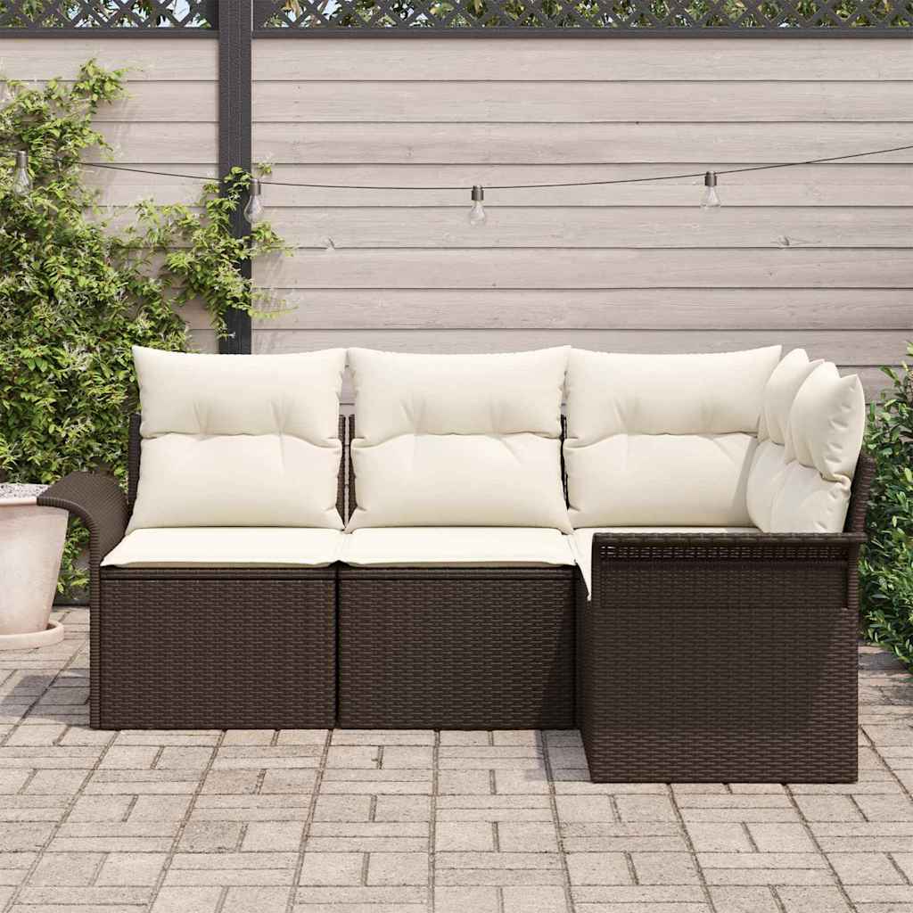 Havesofa Sæt med opbevaring 4 pcs Brun polyrattan