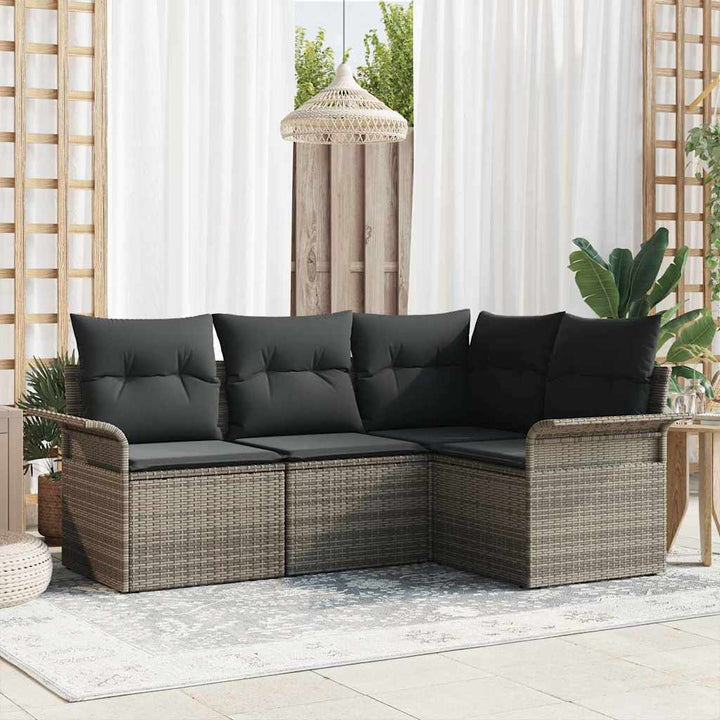 Havesofa Sæt med opbevaring 4 pcs Grå polyrattan
