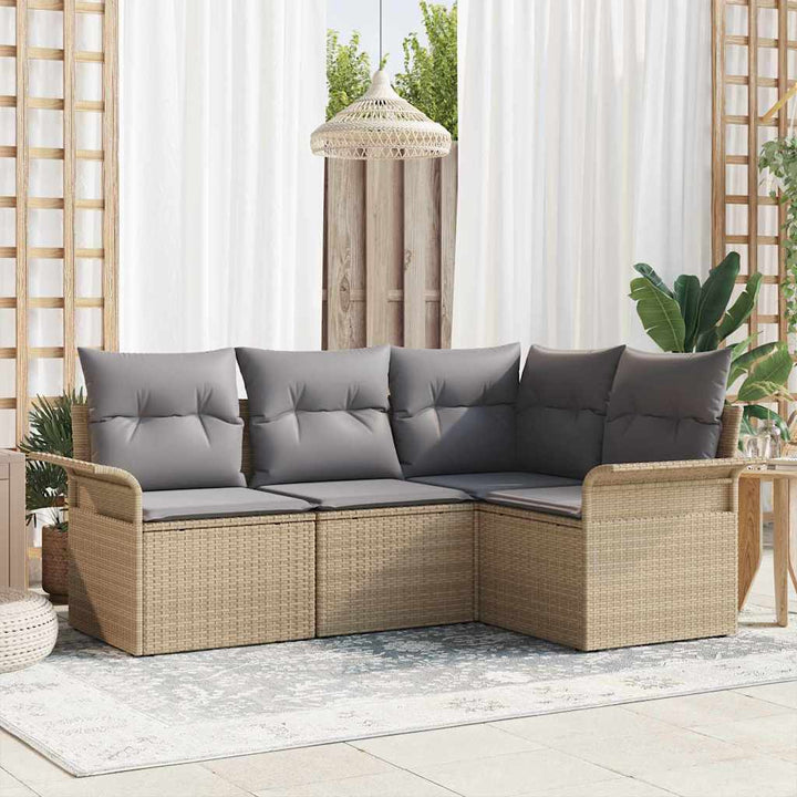 Havesofa Sæt med opbevaring 4 pcs Beige polyrattan