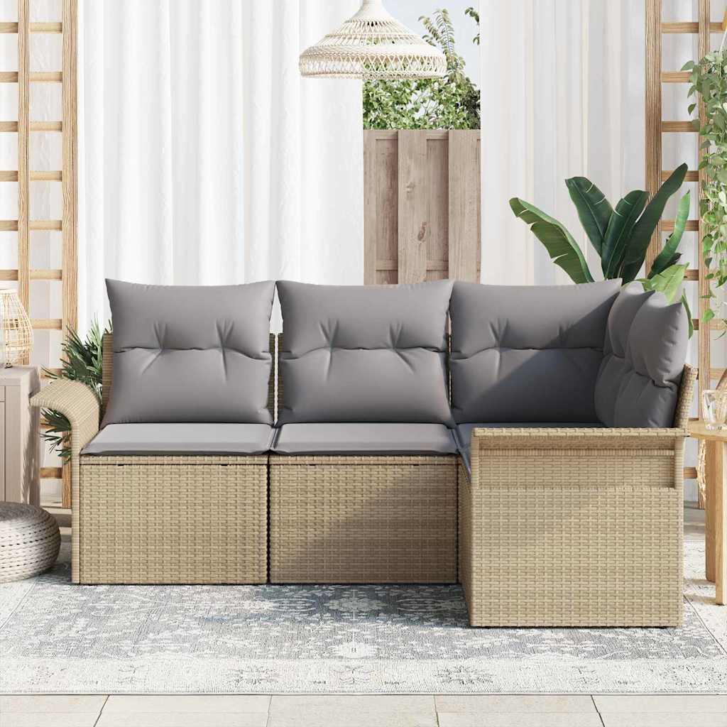 Havesofa Sæt med opbevaring 4 pcs Beige polyrattan