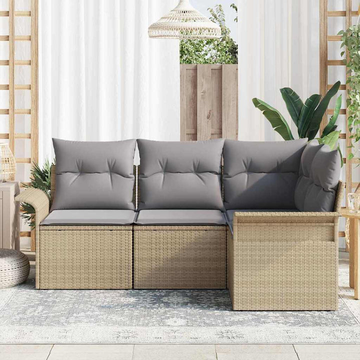 Havesofa Sæt med opbevaring 4 pcs Beige polyrattan