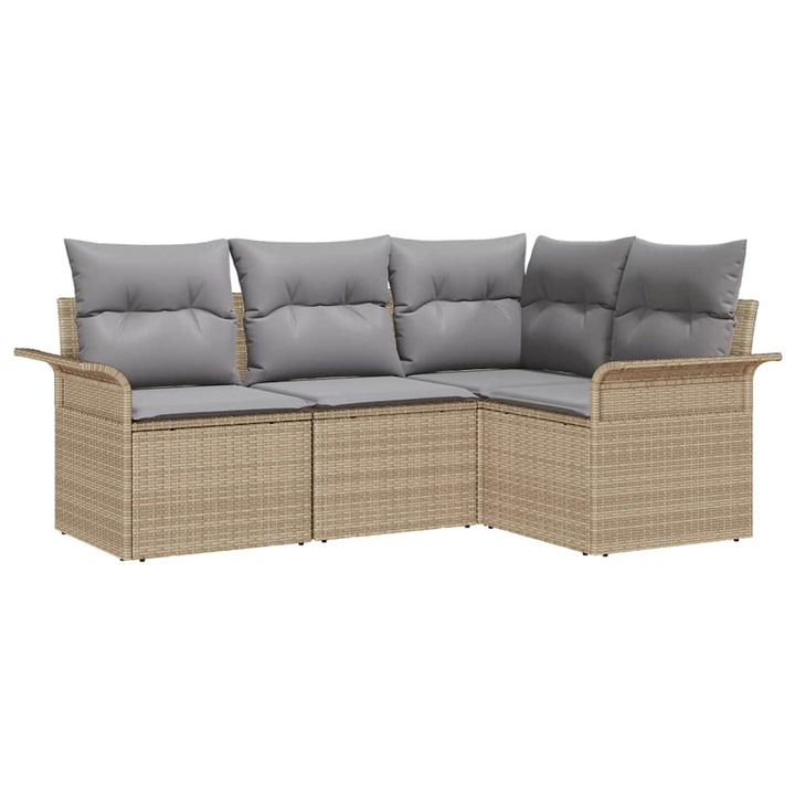 Havesofa Sæt med opbevaring 4 pcs Beige polyrattan