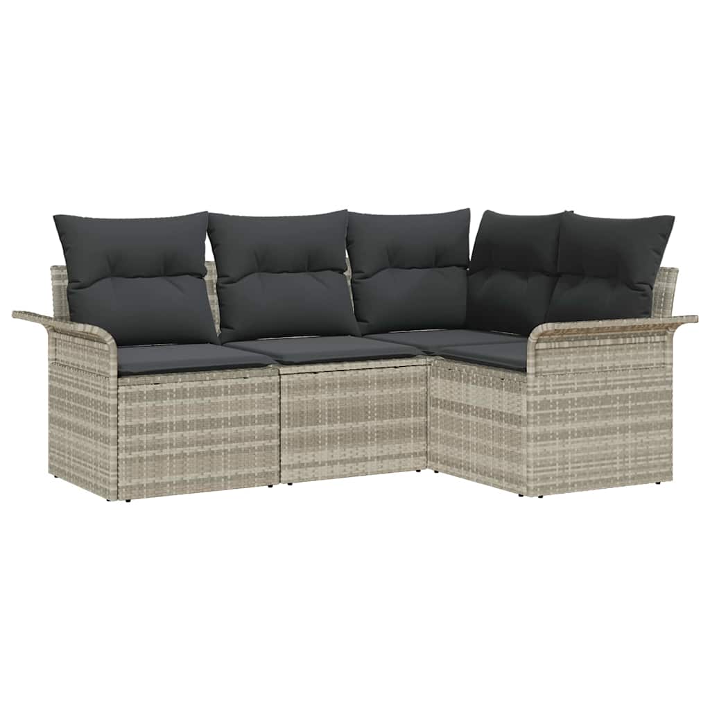 Havesofa Sæt med opbevaring 4 pcs Lysegrå polyrattan