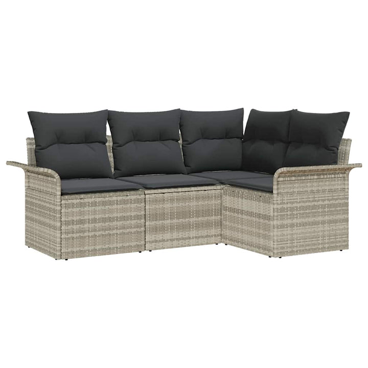 Havesofa Sæt med opbevaring 4 pcs Lysegrå polyrattan